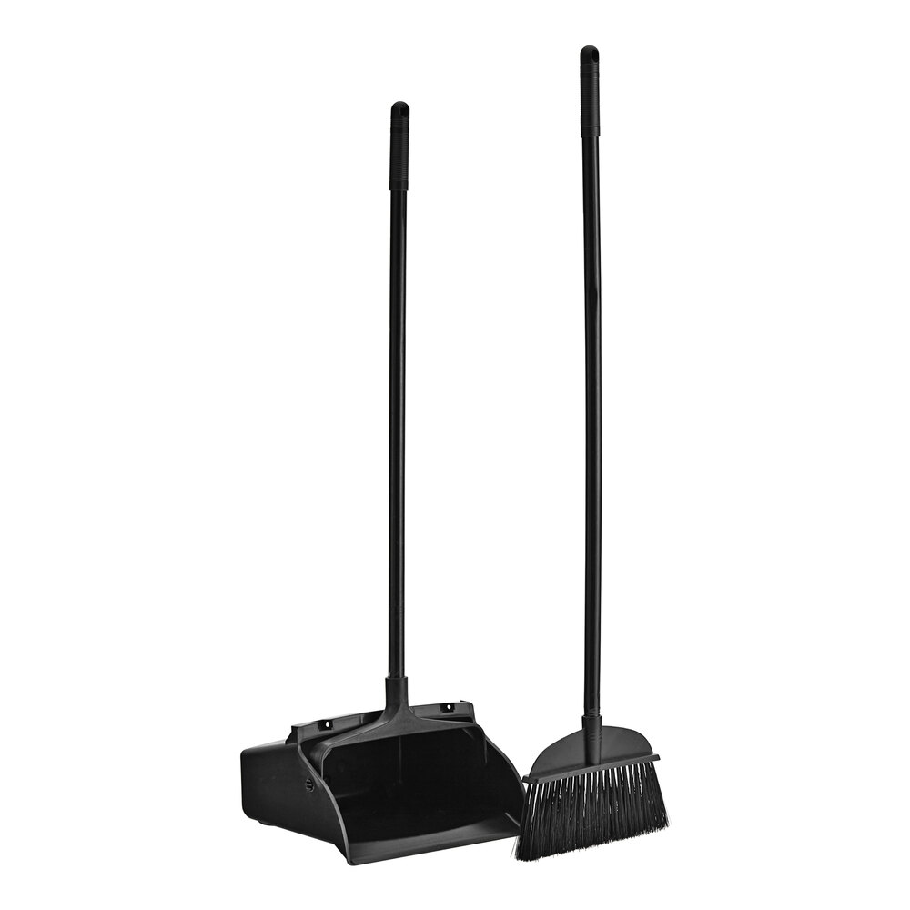 Advantage Supplies 11 13/16" Black Open-Lid Lobby Dust Pan with Broom