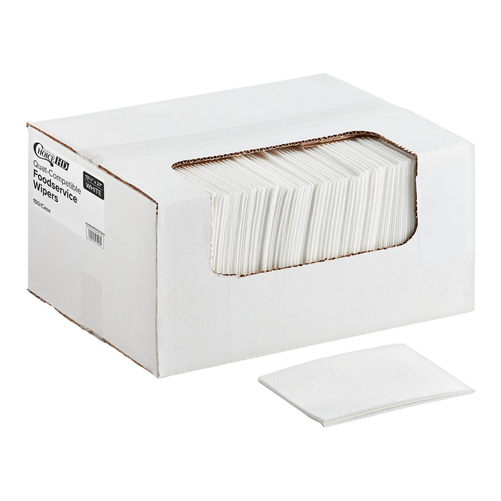 Choice 13 1/2" x 21" White Medium-Duty Quat Compatible Foodservice Wiper - 150/Case