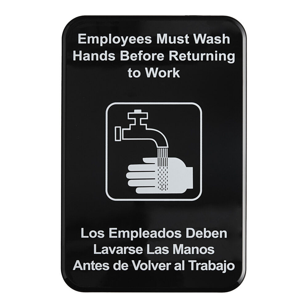 Lavex 9" x 6" Black and White English / Spanish Employees Must Wash Hands Sign