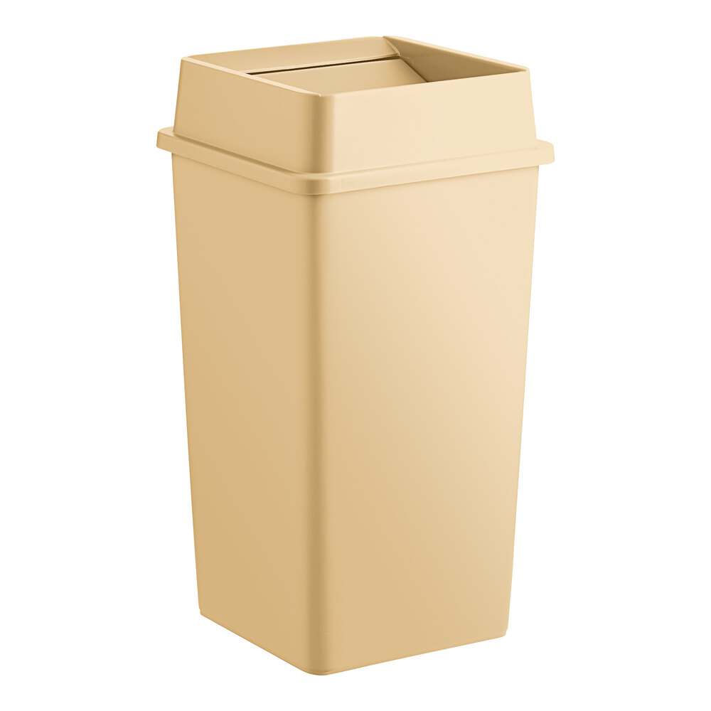 Lavex 50 Gallon Beige Square Trash Can with Drop Shot Lid