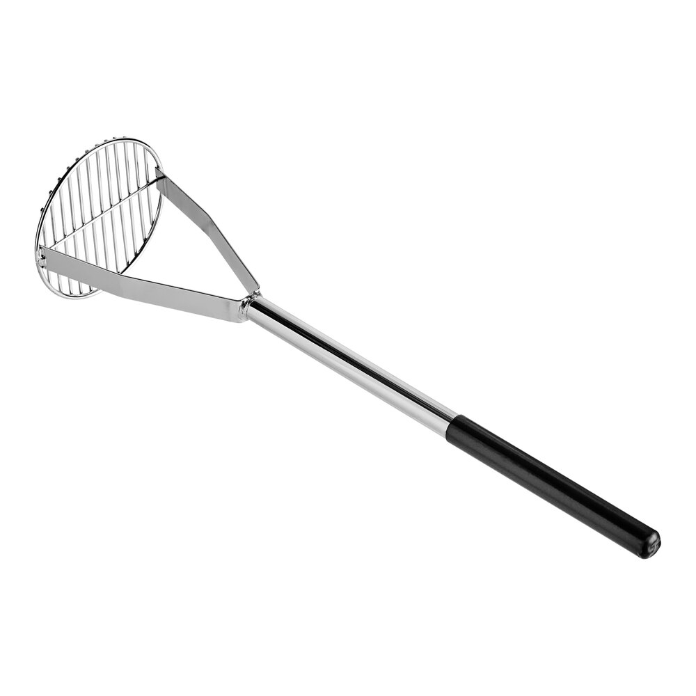 Tablecraft 24" Chrome-Plated Steel Round-Faced Potato / Bean Masher with Black Vinyl Handle 7324