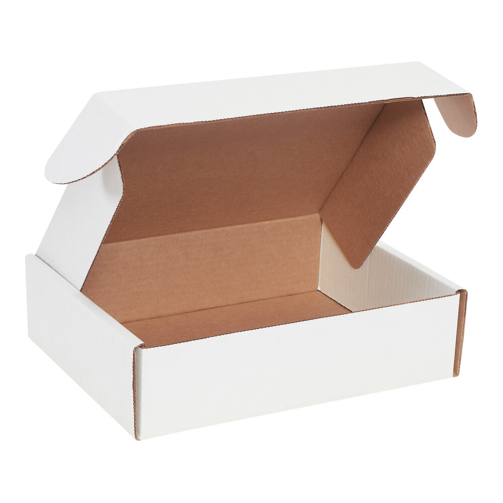 Lavex 11 1/8" x 8 3/4" x 3" White Deluxe Corrugated Mailer with Front Locking Tabs - 50/Case