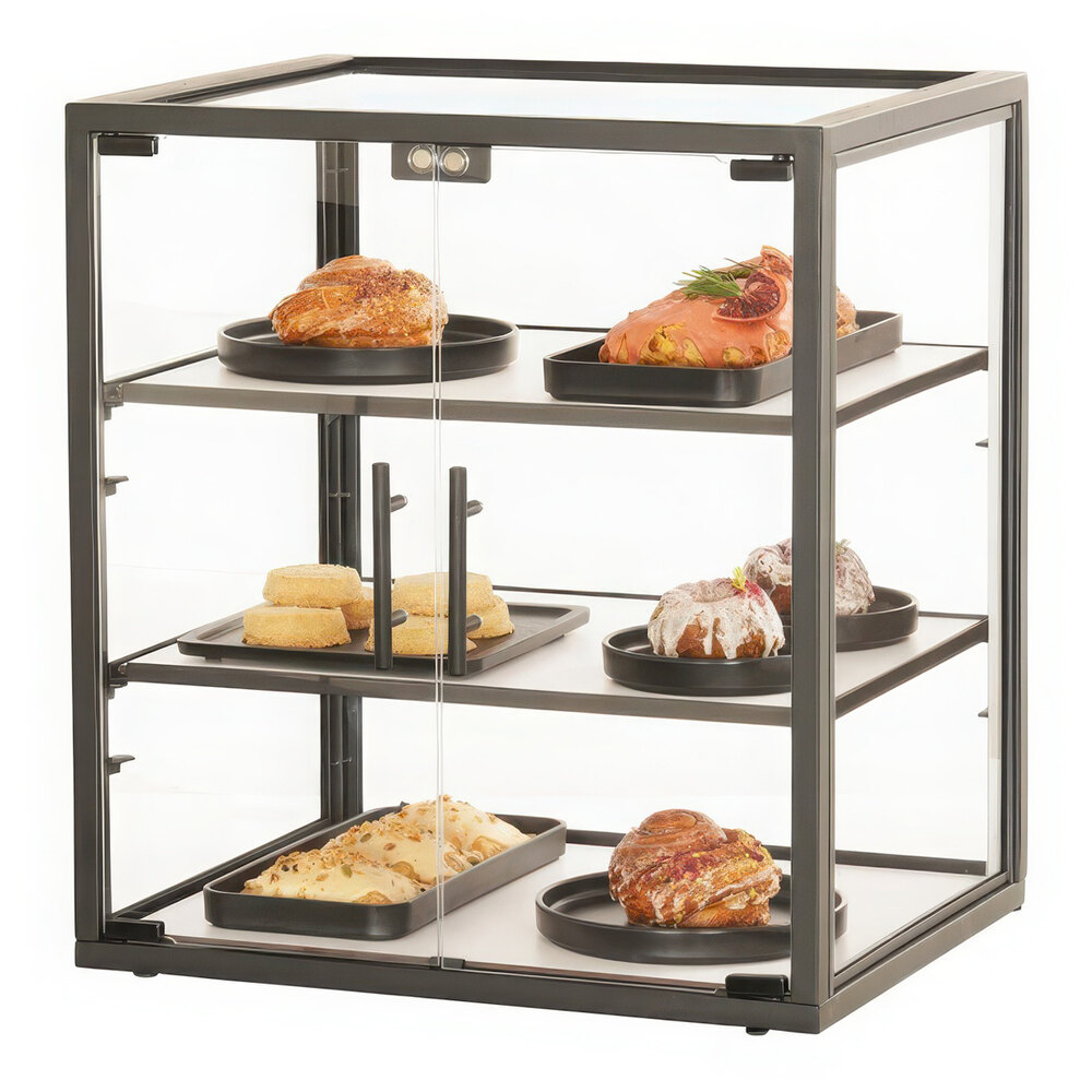 Cal-Mil Onyx 21" x 17" x 23 1/4" 3-Tier Black Metal Knockdown Bakery Display Case 23870-3-13