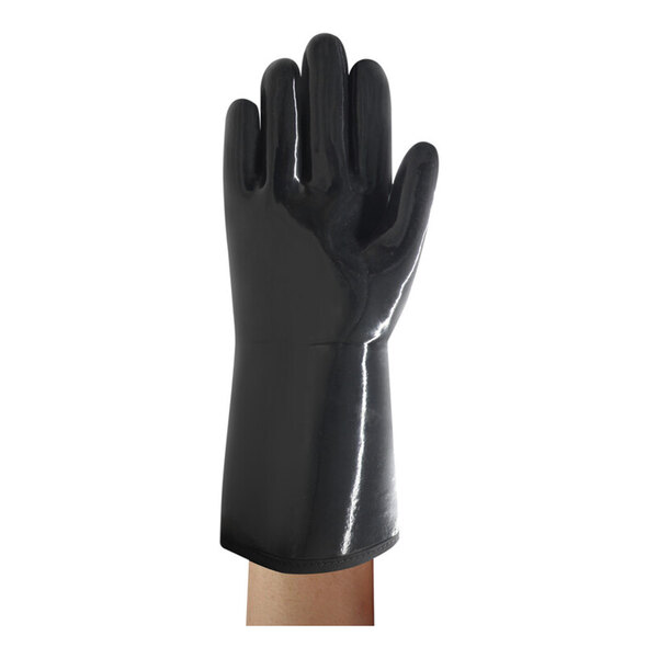 Ansell AlphaTec® 09-022 13 13/16" Black Supported Heat- and Cold-Resistant Neoprene Gloves with Cotton Jersey Lining - Size 10 - Pair