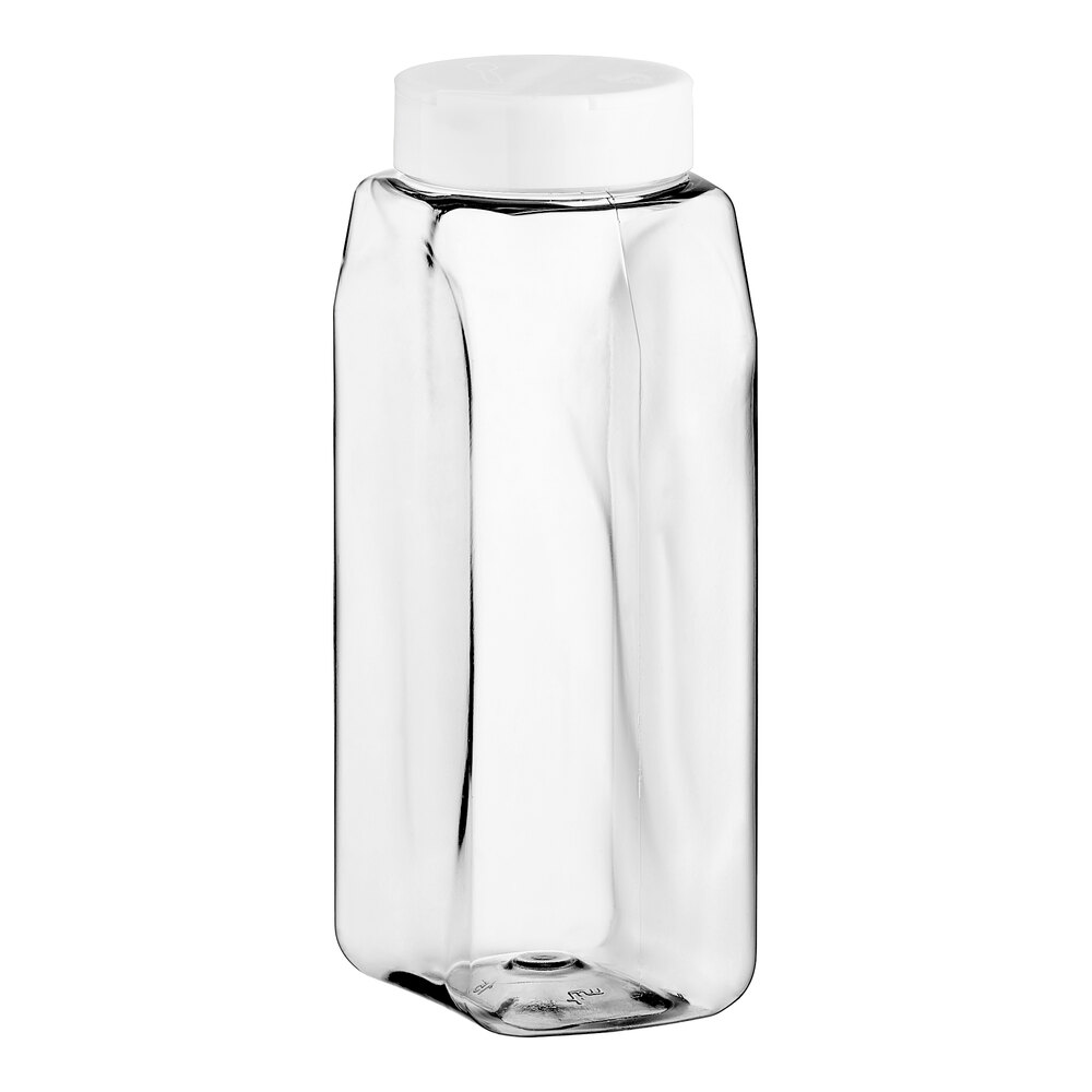 32 oz. Rectangular Plastic Spice Container and 63/485 White Induction-Lined Dual Flapper Lid with 7 Holes - 96/Case