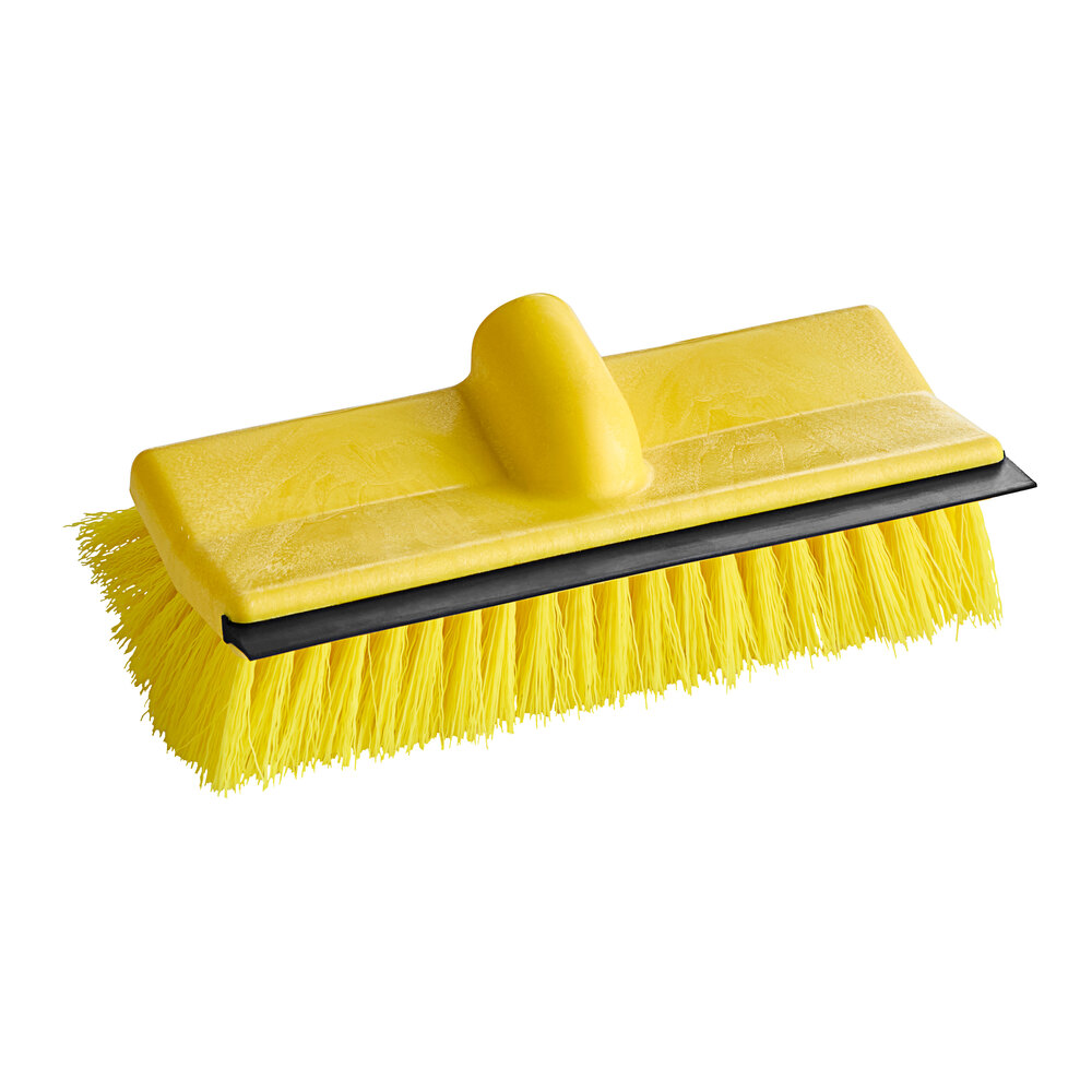 Lavex 10" Yellow Bi-Level Floor Scrub Brush with Squeegee