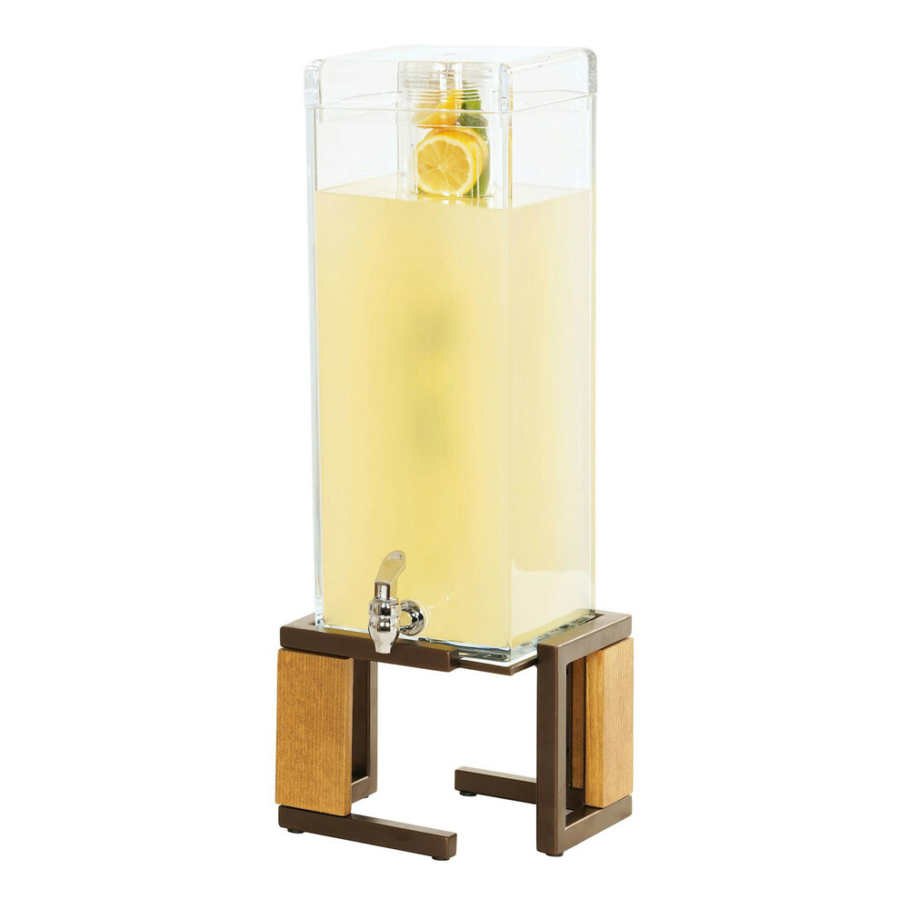 Cal-Mil 3906-3INF-84 Sierra Bronze Metal and Rustic Pine 3 Gallon Beverage Dispenser with Infusion Chamber - 8" x 8" x 26"