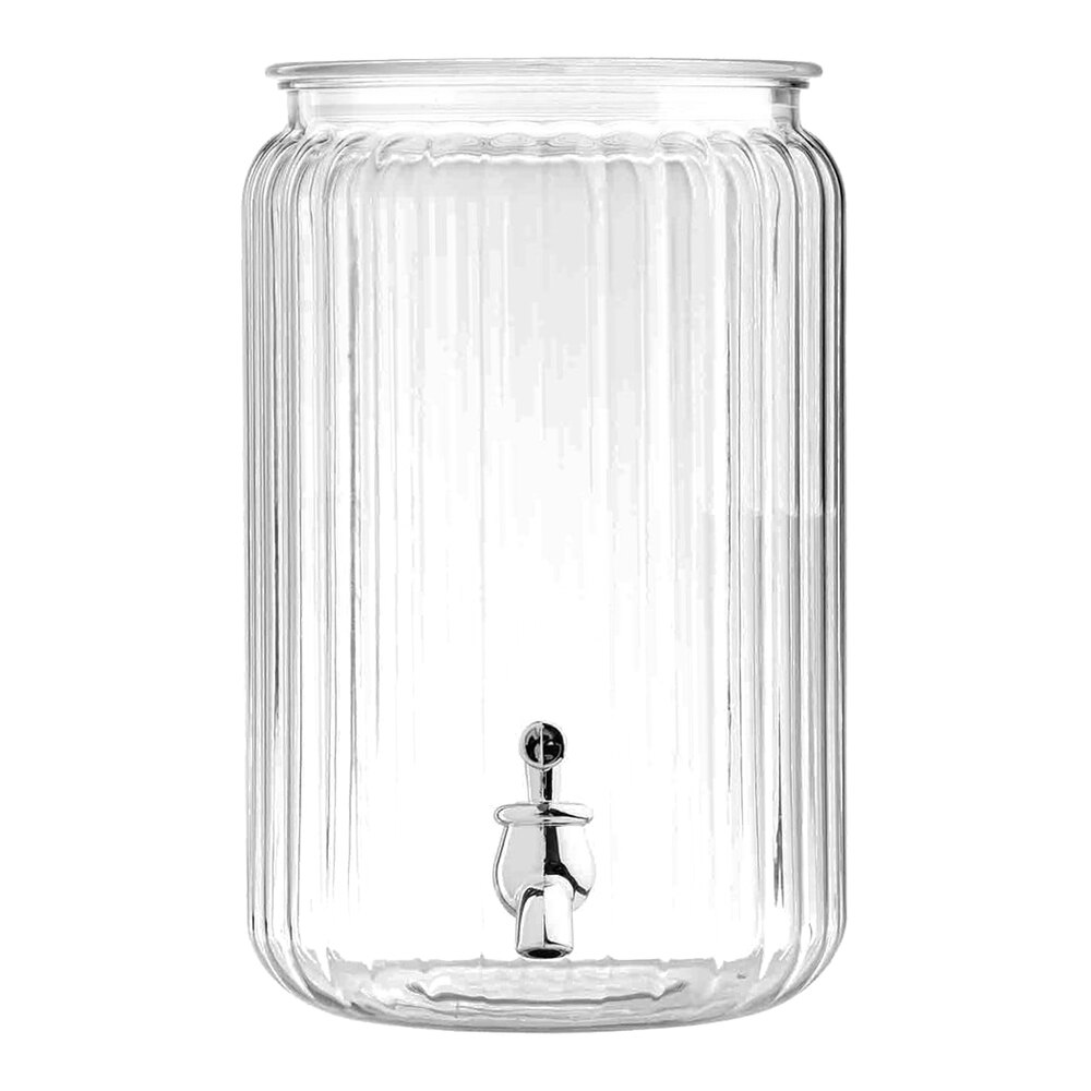 Tablecraft 2 Gallon Round Clear Fluted Acrylic Beverage Dispenser 12295