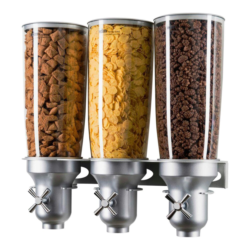Cal-Mil 3518-3-39 Turn N Serve Platinum Wall Mount 5 Liter Triple Canister Cereal Dispenser