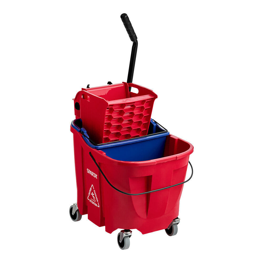 Carlisle OmniFit™ 9690405 35 Qt. Red Mop Bucket with Side Press Wringer and Soiled Water Insert