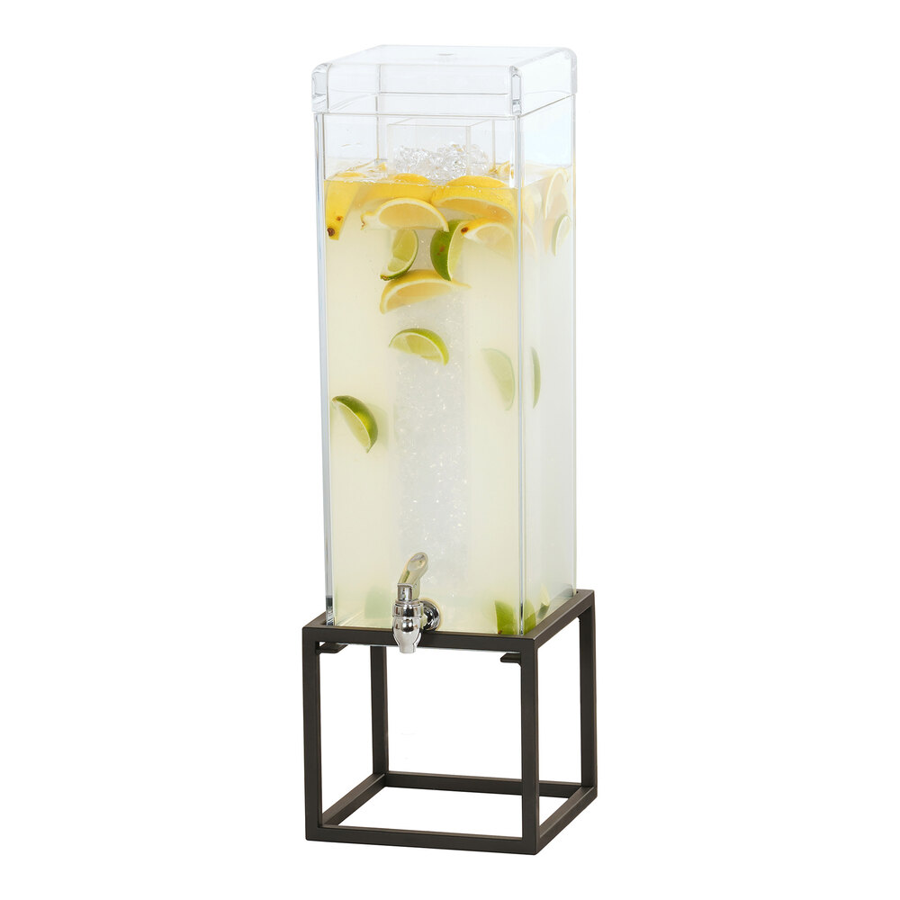 Cal-Mil Milo 3 Gallon Square Beverage Dispenser with Ice Chamber and Black Metal Base 23750-3-13