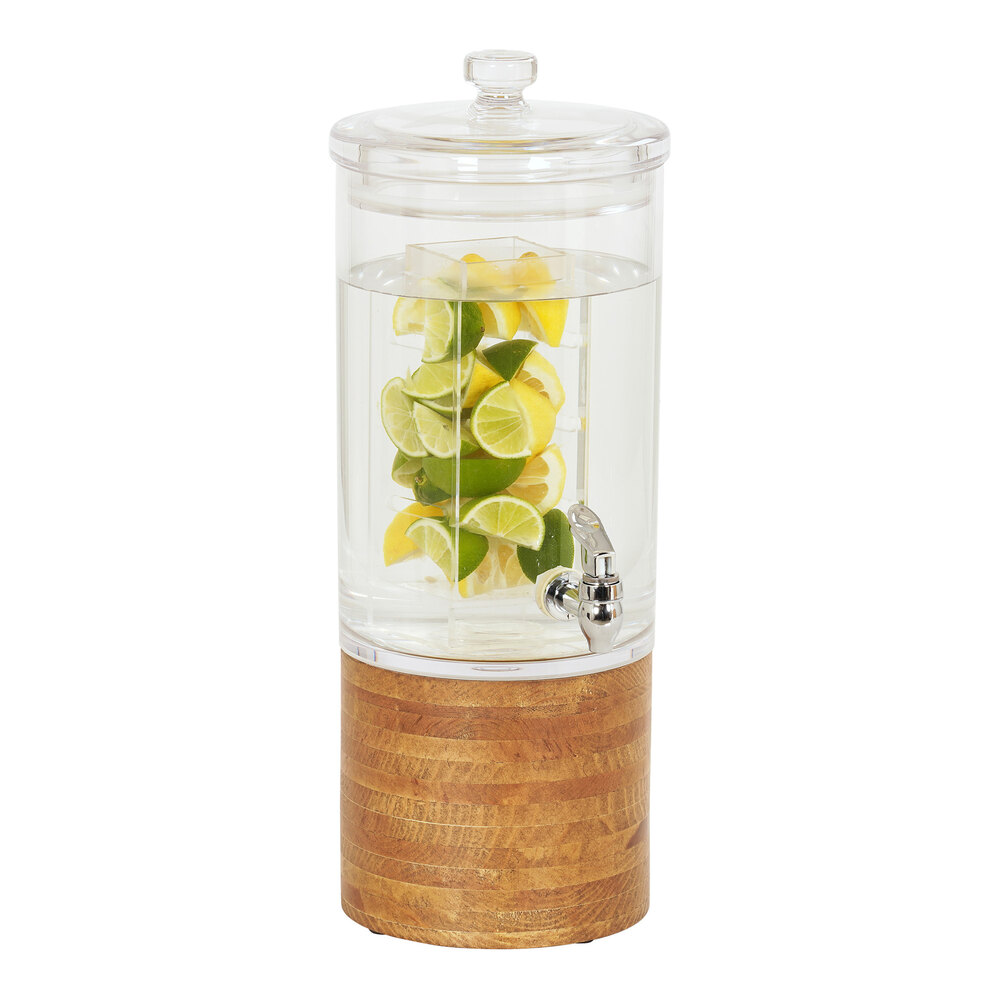 Cal-Mil Madera 1.5 Gallon Round Beverage Dispenser with Infusion Chamber and Rustic Pine Base 4306-1INF-99