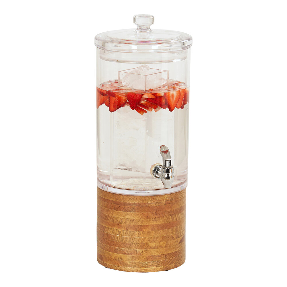 Cal-Mil Madera 1.5 Gallon Round Beverage Dispenser with Ice Chamber and Rustic Pine Base 4306-1-99