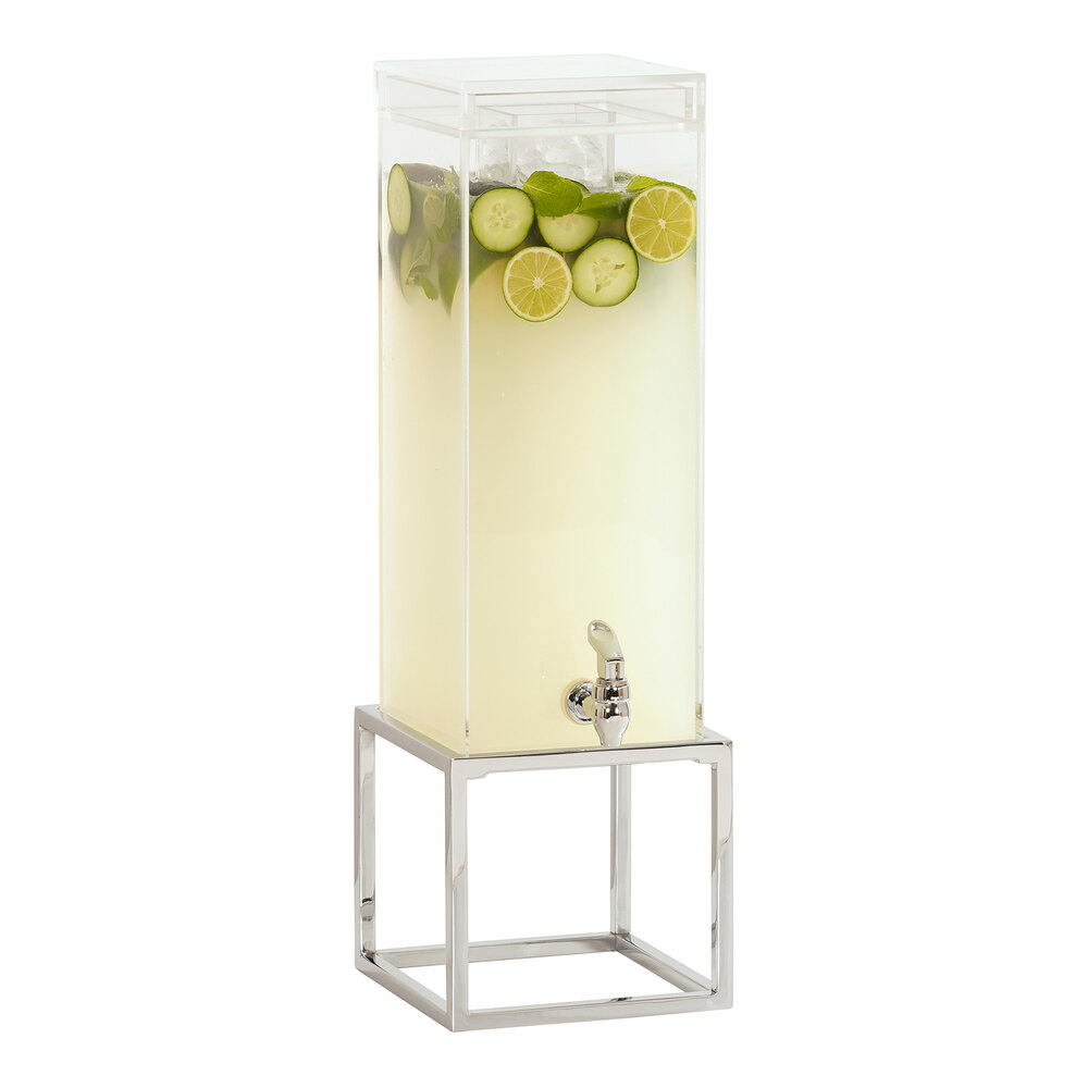 Cal-Mil Milo 3 Gallon Square Beverage Dispenser with Ice Chamber and Chrome Metal Base 23750-3-49