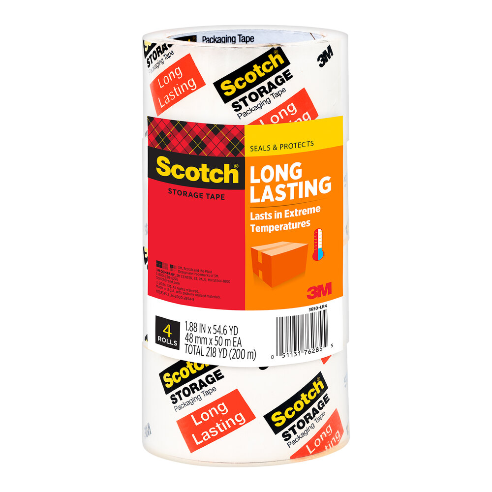 3M Scotch™ 1.88" x 54.6 Yards Clear Long-Lasting Moving and Storage Packaging Tape 7100326723 - 4/Case