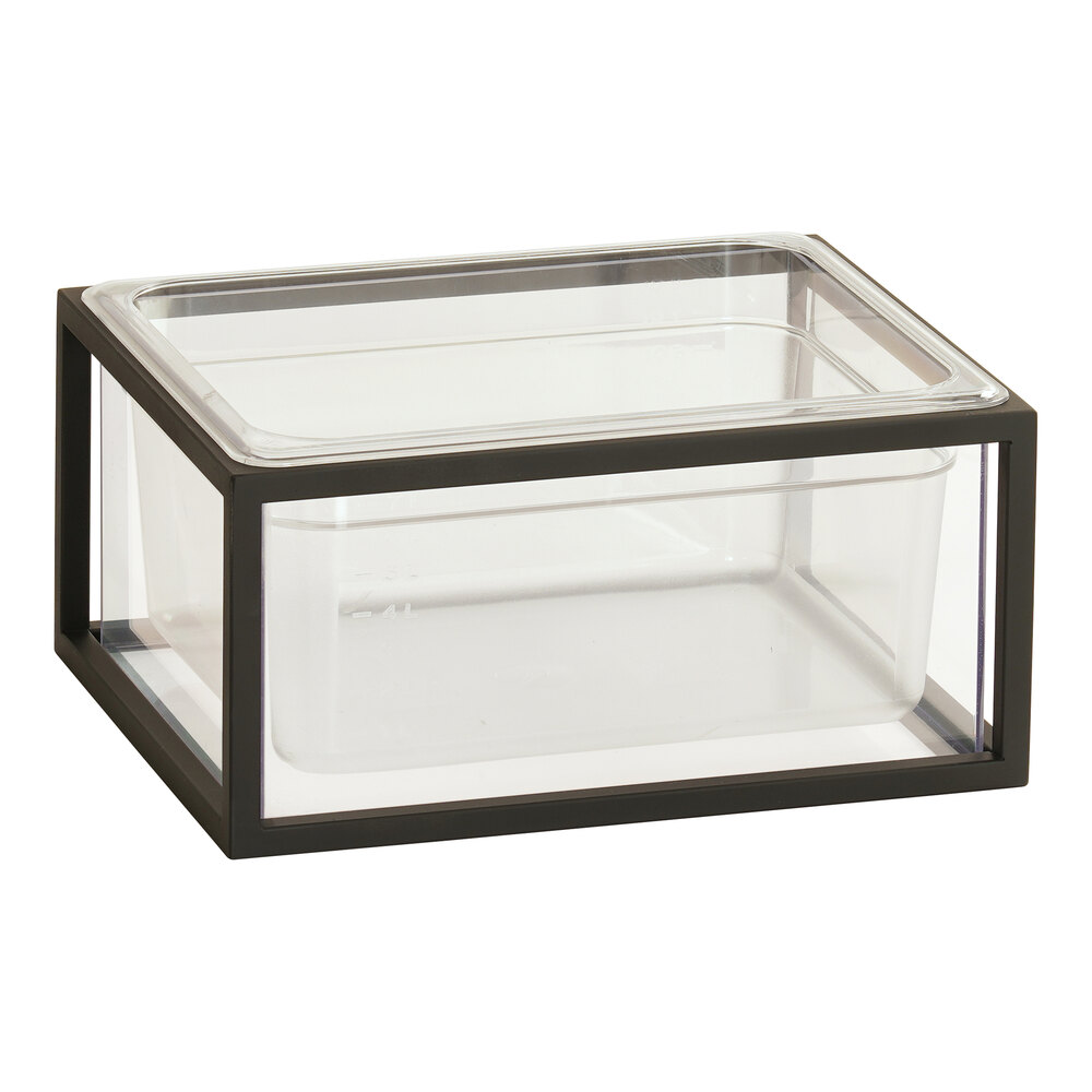 Cal-Mil Milo 13" x 10 1/2" x 7" Black Metal Ice Housing with Polycarbonate Pan and Liner 23805-10-13