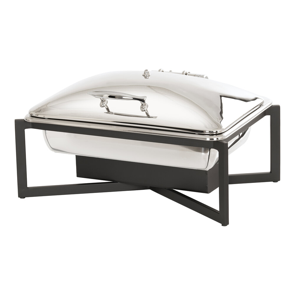 Cal-Mil Milo 8 Qt. Full Size Black Metal Chafer with Soft-Close Lid 23807-13