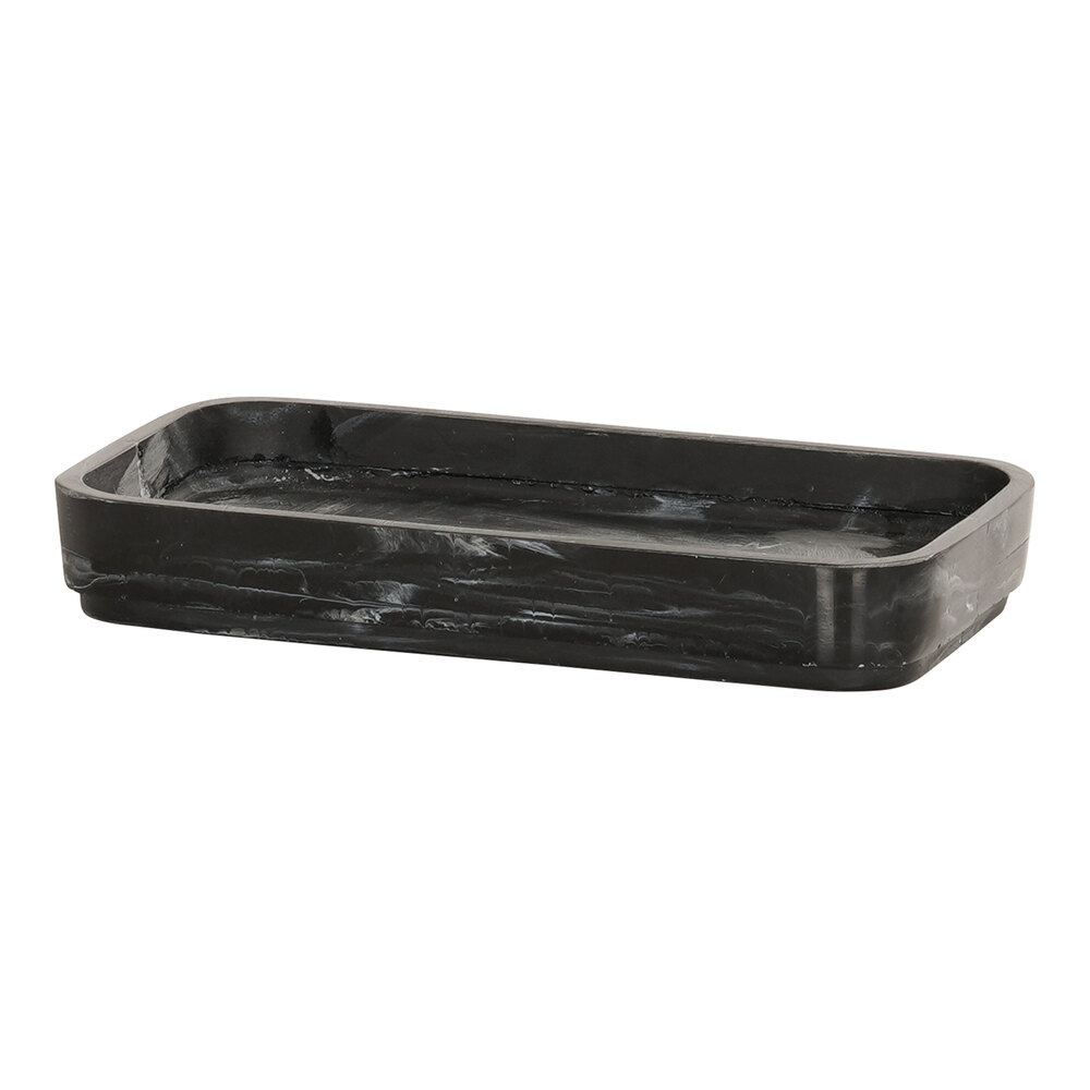 Cal-Mil 8 1/4" x 4 1/4" x 1" Black Swirl Resin Spoon Rest 23861-126