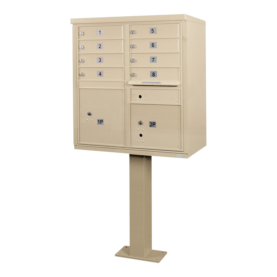 United Visual Products Sandstone 8-Door Pedestal Cluster Box Unit with 2 Panel Doors