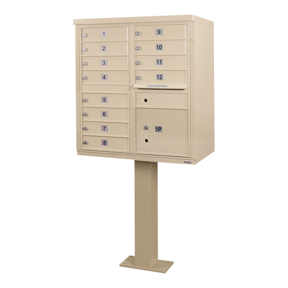 United Visual Products Sandstone 12-Door Pedestal Cluster Box Unit with 1 Panel Door