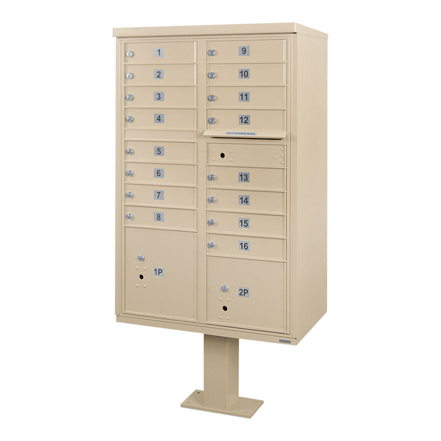 United Visual Products Sandstone 16-Door Pedestal Cluster Box Unit with 2 Panel Doors