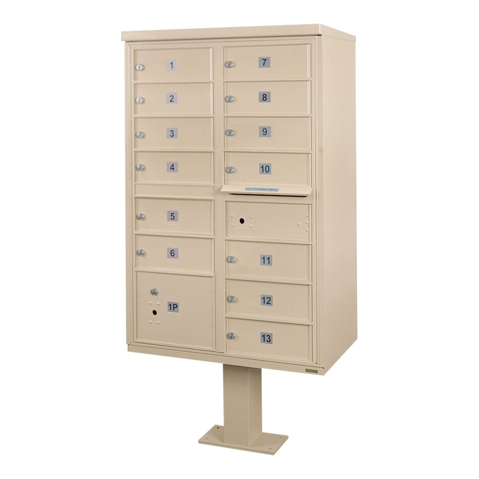United Visual Products Sandstone 13-Door Pedestal Cluster Box Unit with 1 Panel Door