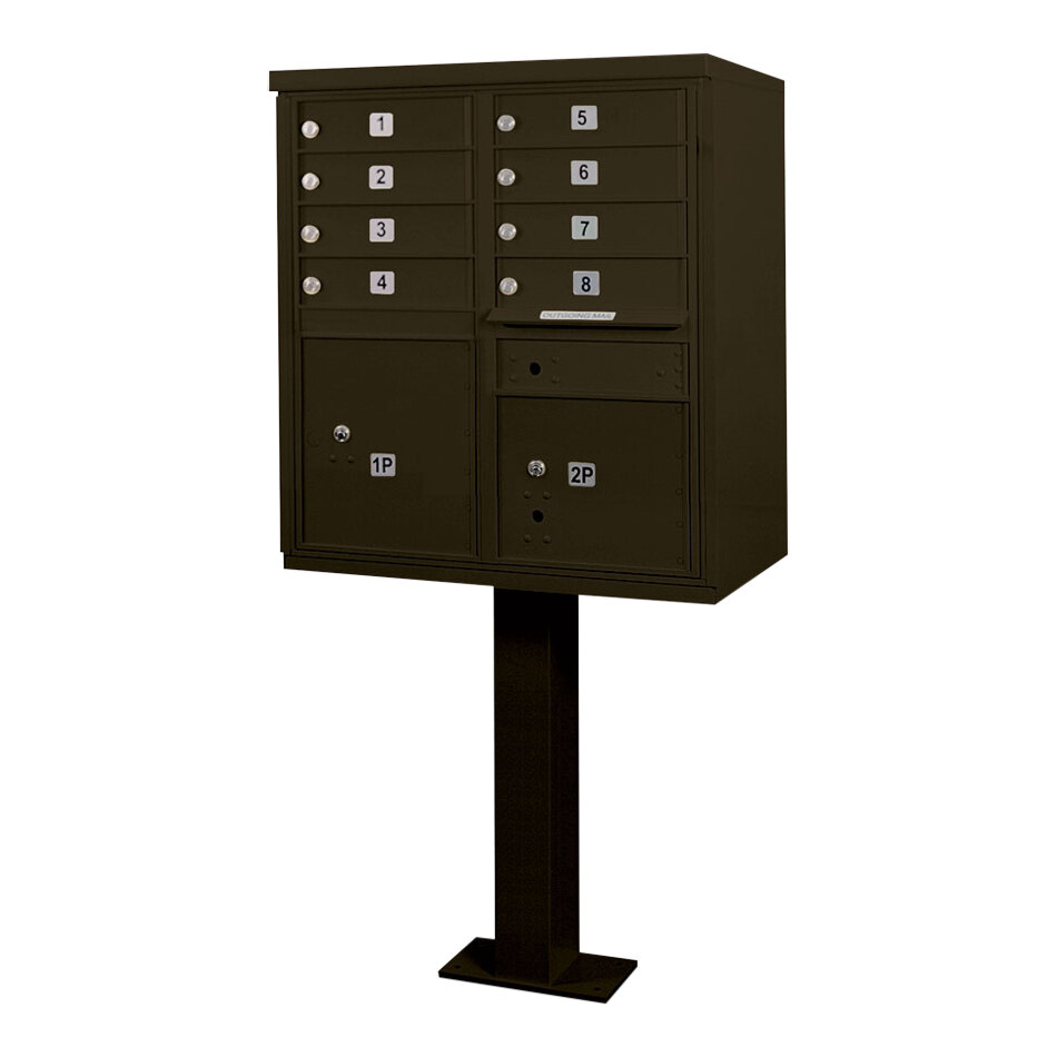 United Visual Products Bronze 8-Door Pedestal Cluster Box Unit with 2 Panel Doors