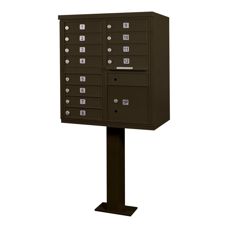 United Visual Products Bronze 12-Door Pedestal Cluster Box Unit with 1 Panel Door