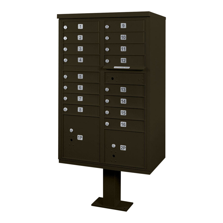 United Visual Products Bronze 16-Door Pedestal Cluster Box Unit with 2 Panel Doors