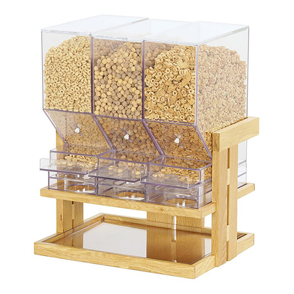 Cal-Mil Sydney 18 Liter Oak Wood Triple Canister Pull and Serve Cereal Dispenser 23738-3-21