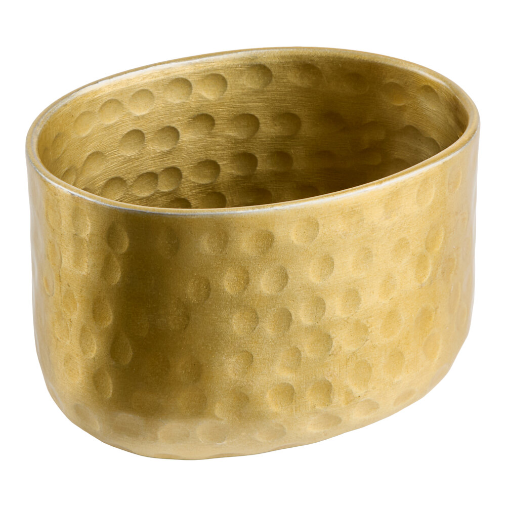 American Metalcraft ASPG 6 oz. Gold Oval Hammered Aluminum Sugar Packet / Cube Holder