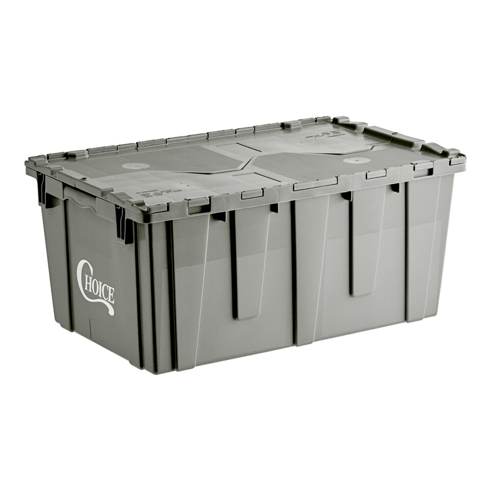 Choice 26 7/8" x 16 7/8" x 12 1/8" Gray Stackable Chafer Tote / Storage Box