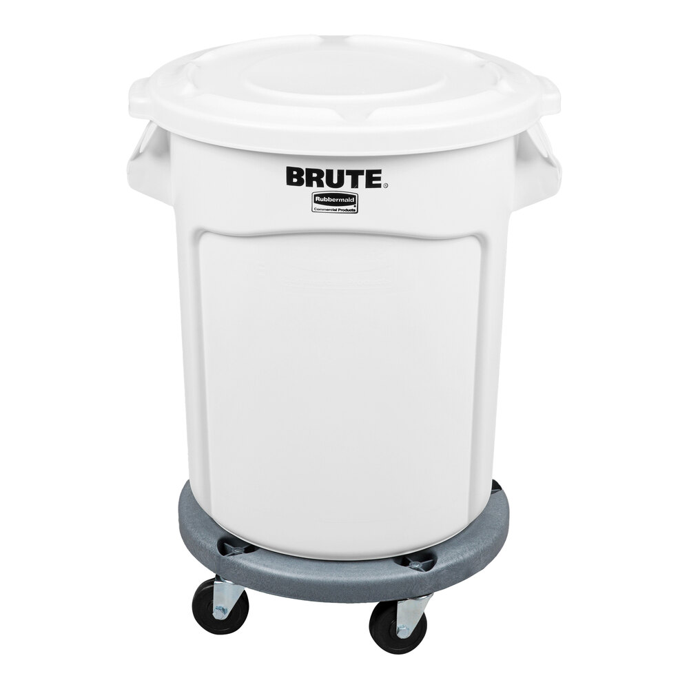 Rubbermaid® BRUTE 20 Gallon White Round Trash Can, Lid, and Dolly Kit