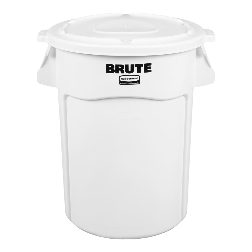 Rubbermaid® BRUTE 44 Gallon White Round Trash Can and Lid