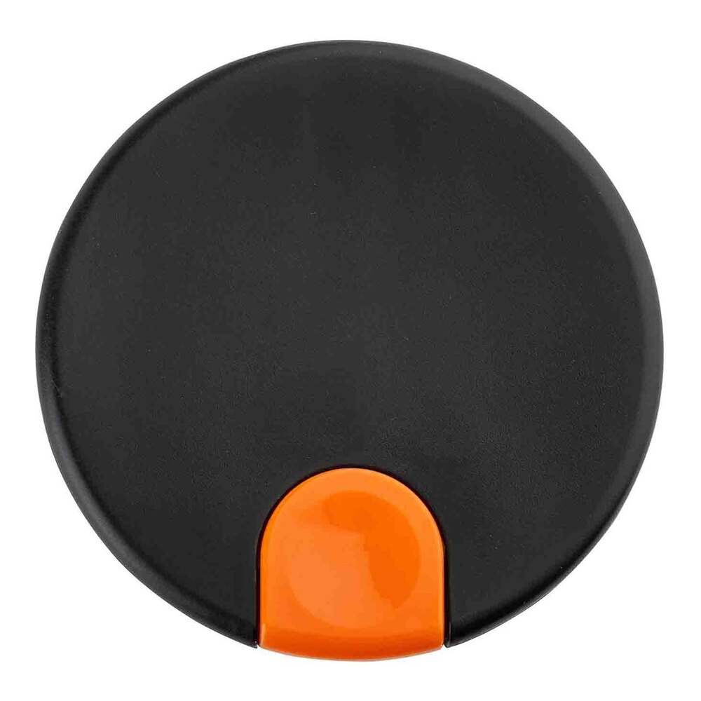 Tablecraft 12673 Black Plastic Lid with Orange / Decaf Thumb Press for 50 oz. Coffee Carafe