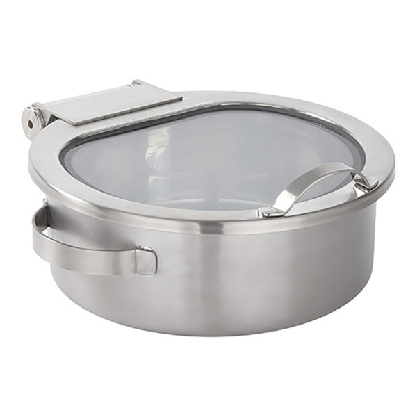 American Metalcraft Synergy 5 Qt. Satin Stainless Steel Round Induction-Ready Chafer with Glass Top and Soft Close Lid SYNSRD13