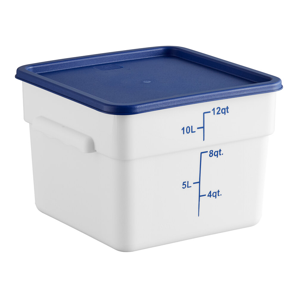 Choice 12 Qt. White Square Polypropylene Food Storage Container and Blue Lid
