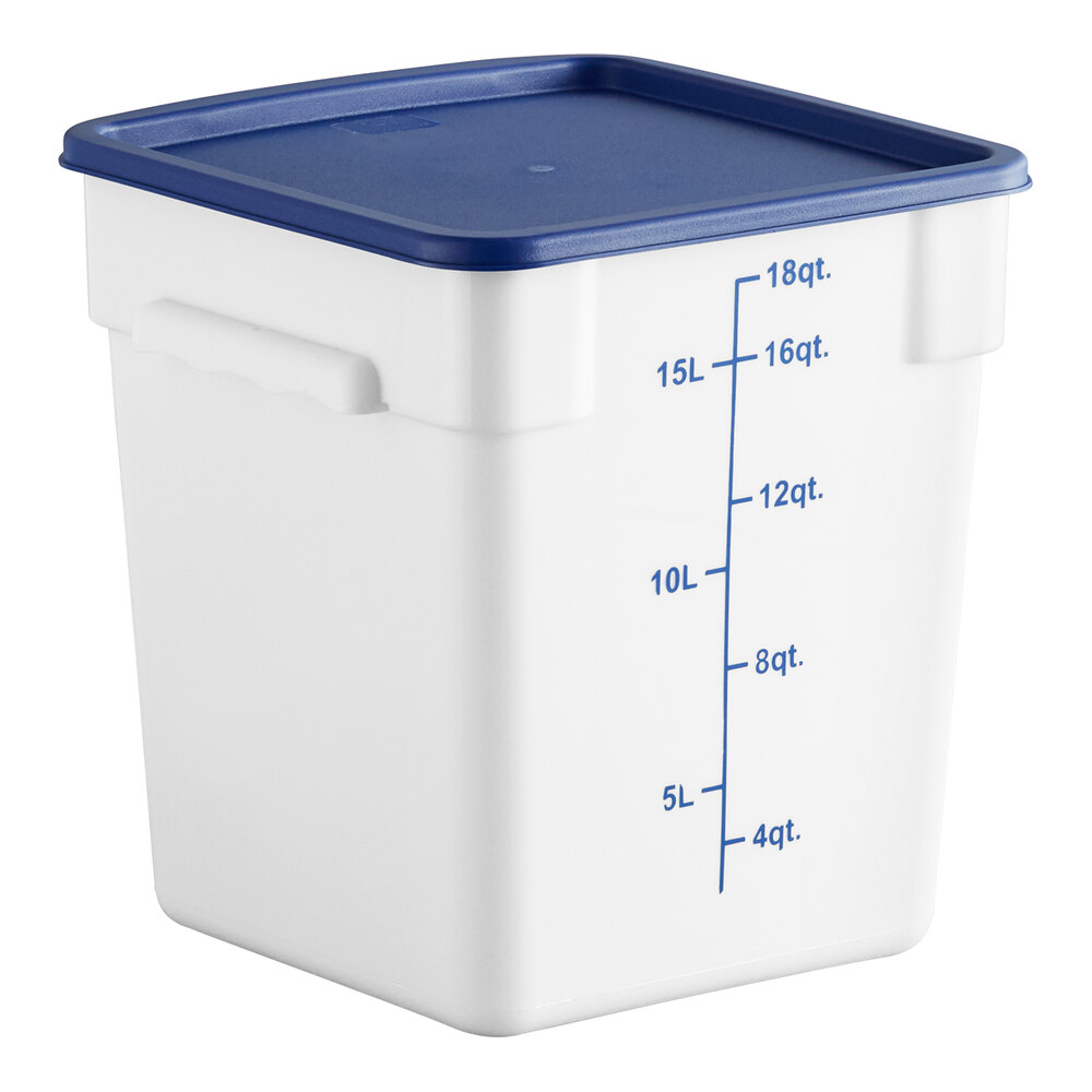 Choice 18 Qt. White Square Polypropylene Food Storage Container and Blue Lid