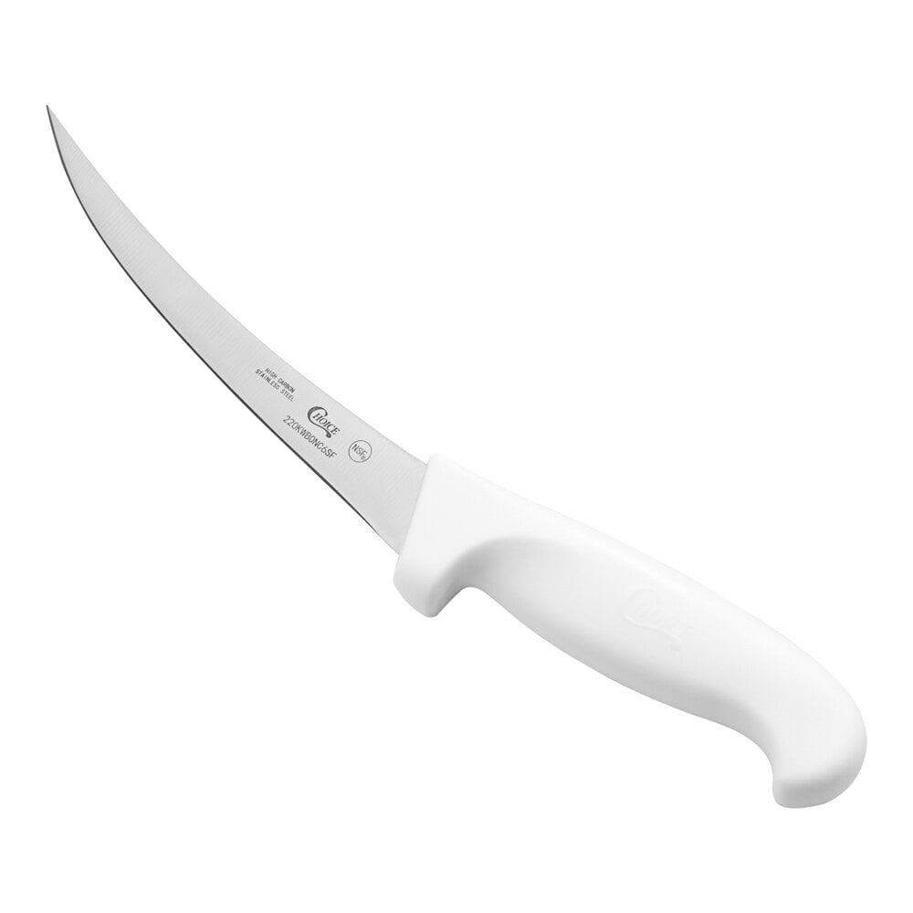 Choice 6" Curved Stiff Boning Knife with White Handles