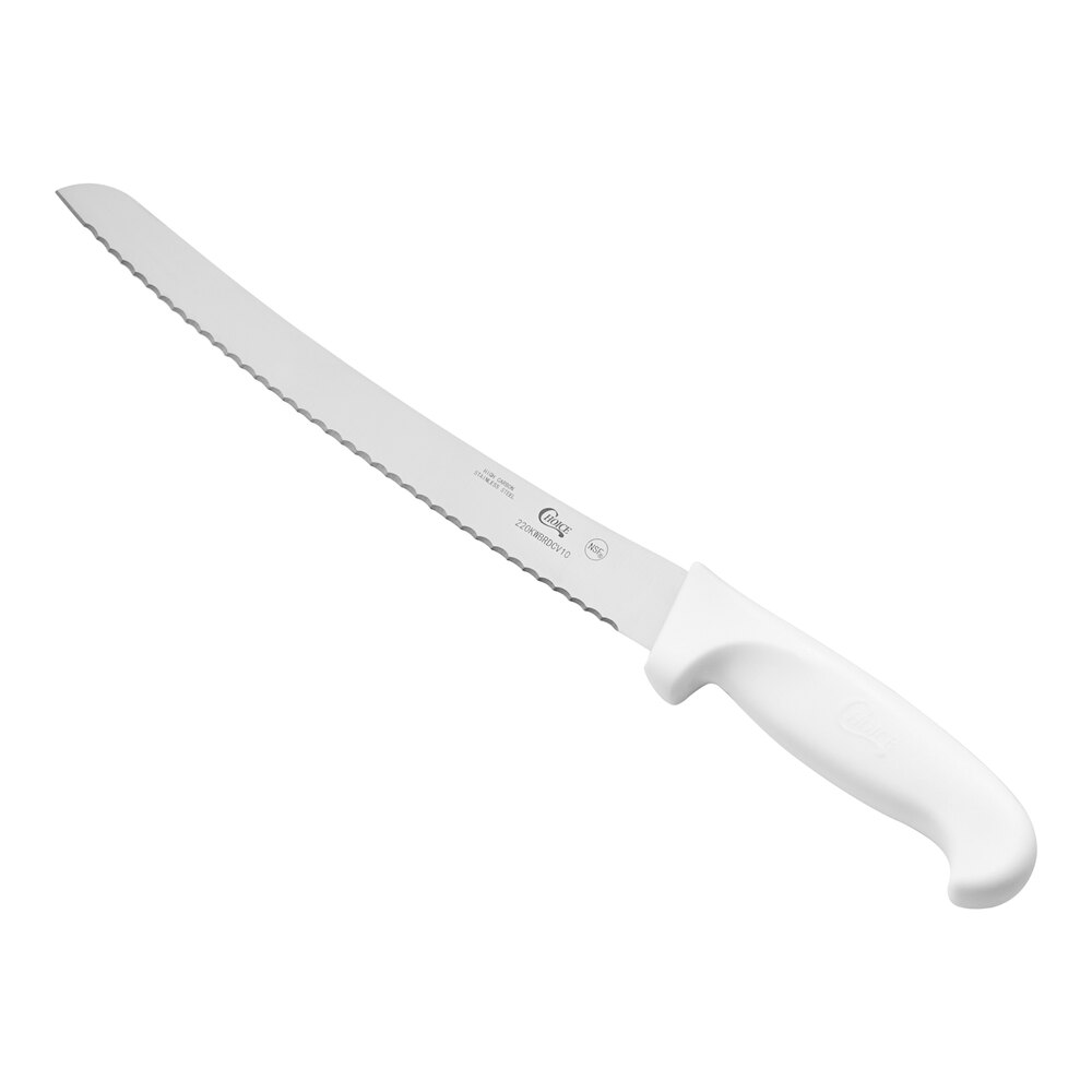 Choice 10" Curved Serrated Edge Bread Knife with White Handle