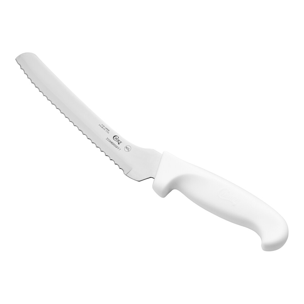 Choice 7" Offset Serrated Edge Bread Knife with White Handle