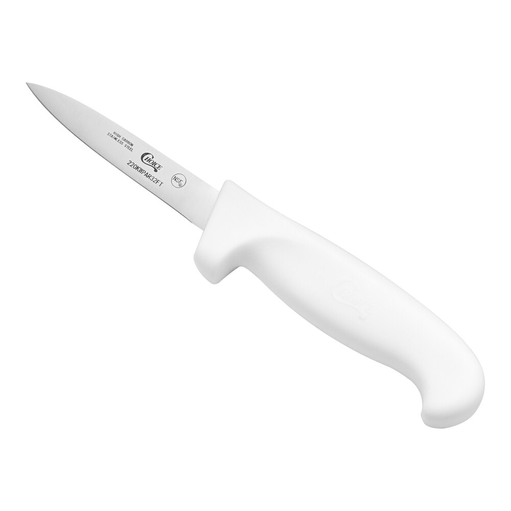 Choice 3 1/4" Smooth Edge Paring Knife with White Wide Handle