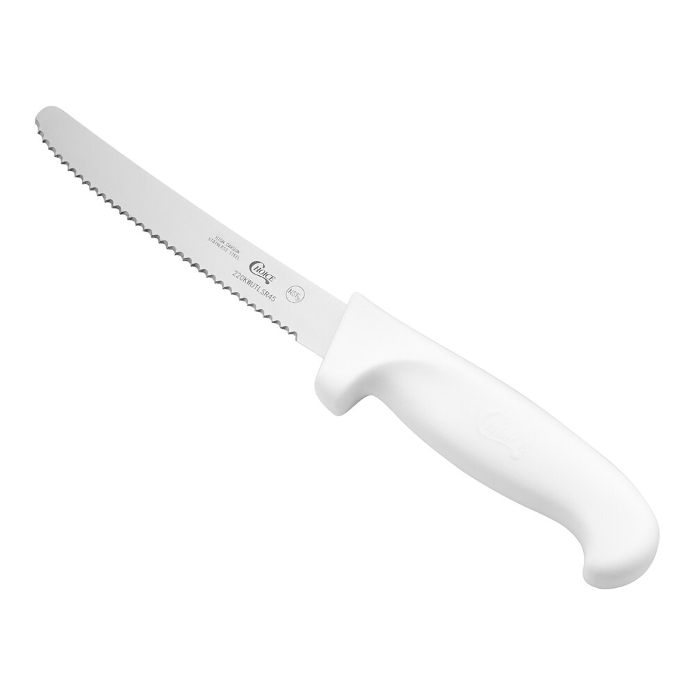 Choice 4 1/2" Serrated Edge Utility / Bar Knife with White Handle