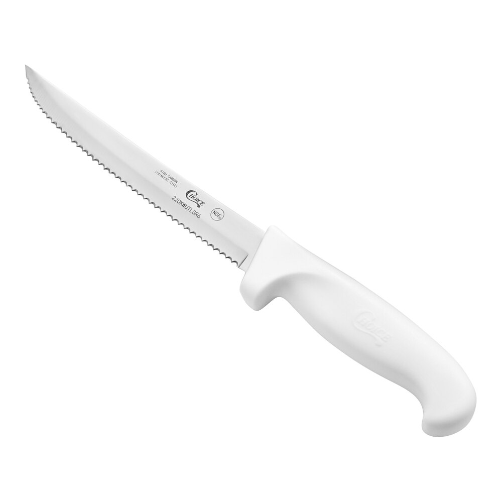 Choice 6" Serrated Edge Utility Knife with White Handle