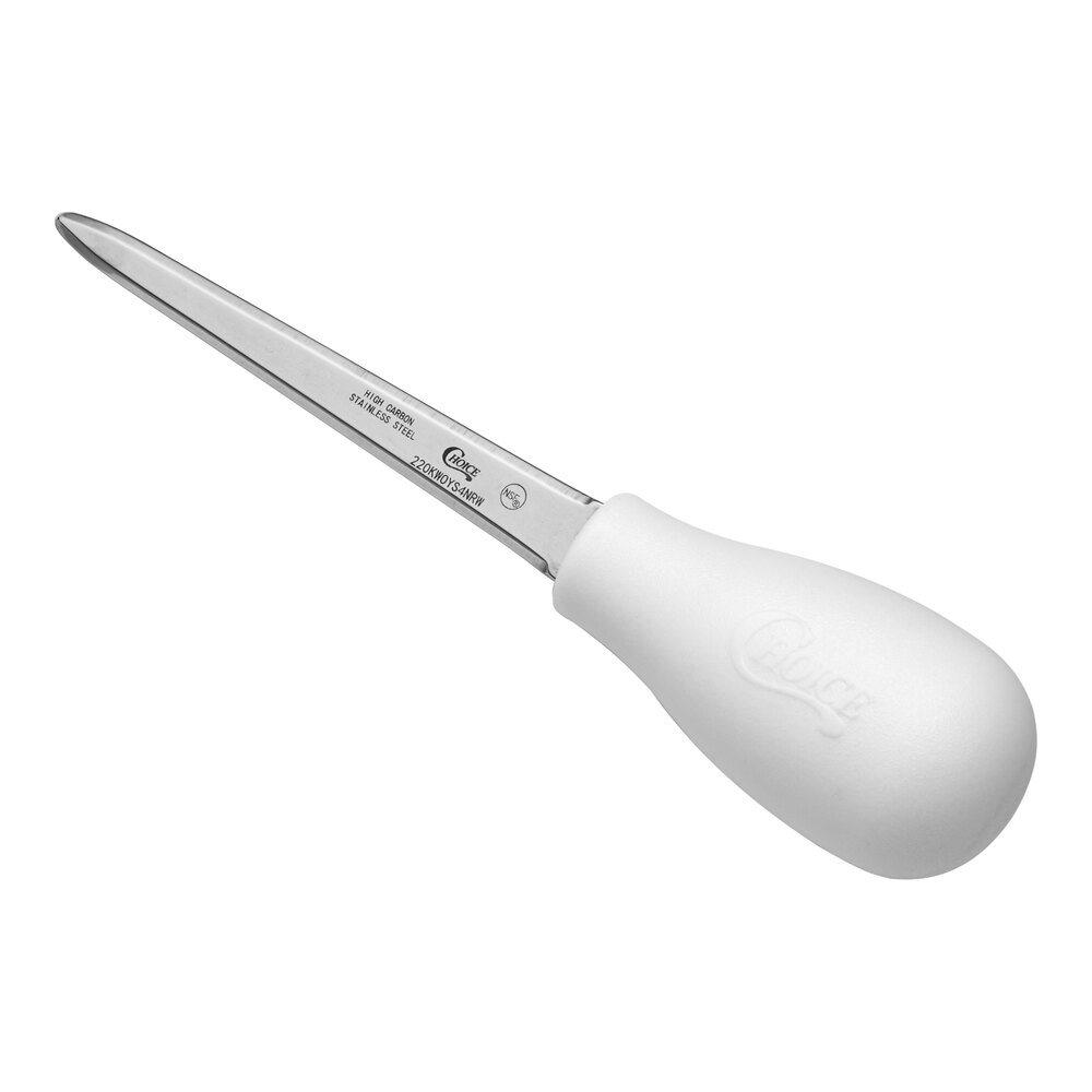 Choice 4" Boston Style Oyster Knife with White Round Handle