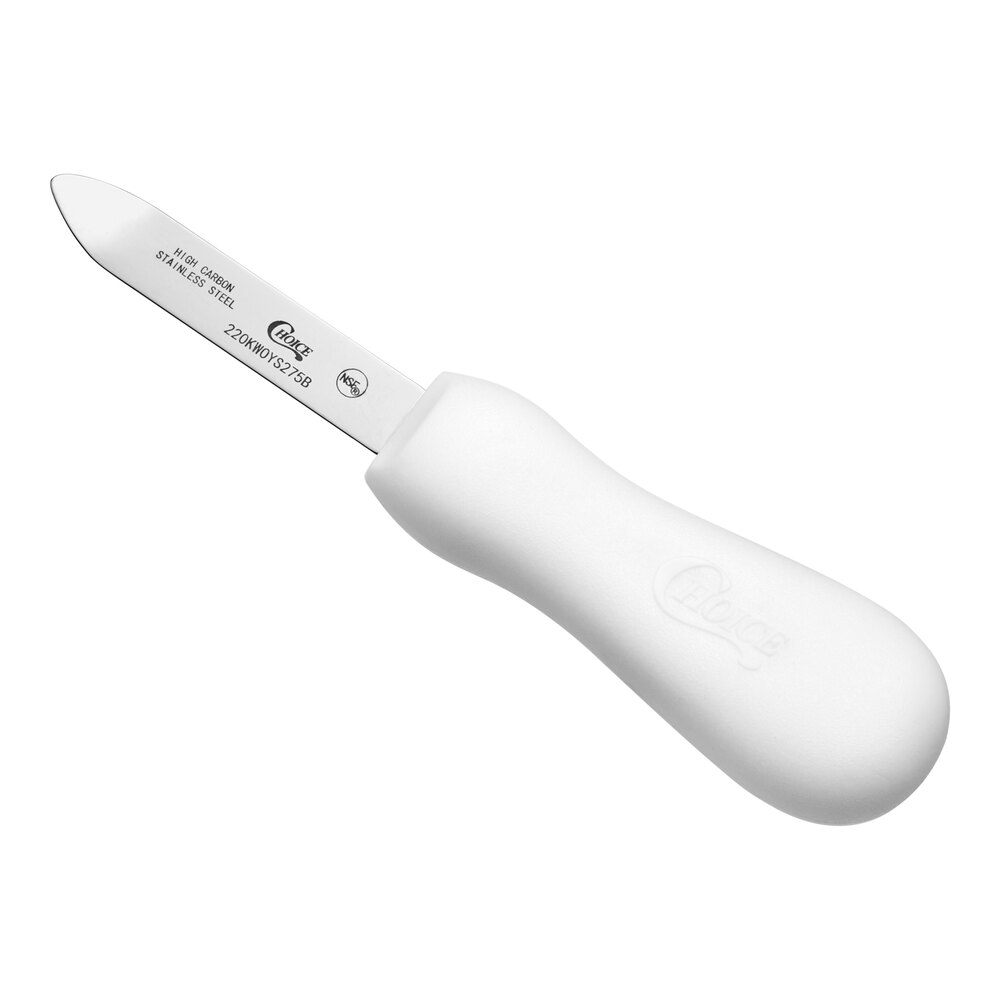Choice 2 3/4" New Haven Style Oyster Knife with White Handle