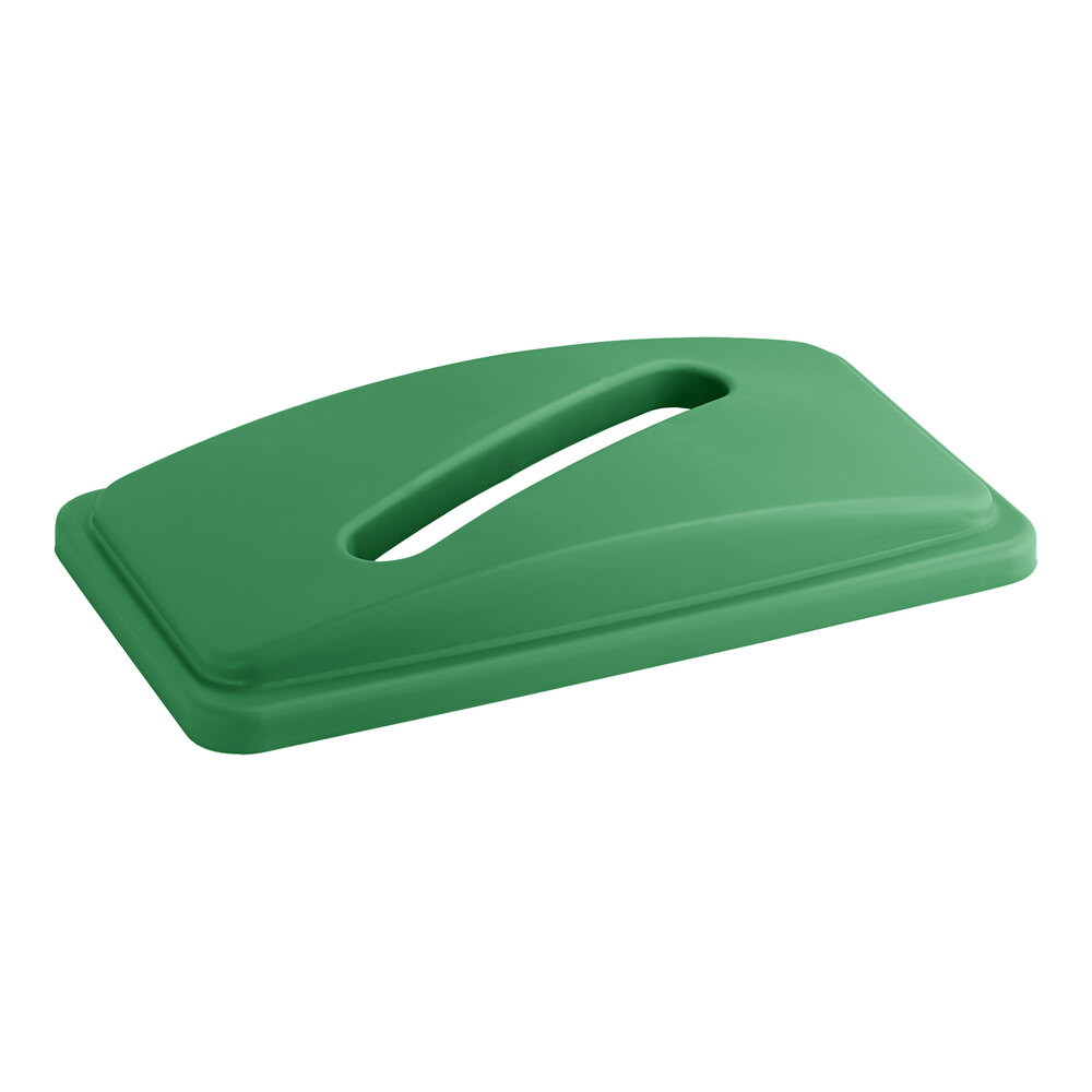 Lavex Green Slim Rectangular Recycling Trash Can Lid with Paper Slot