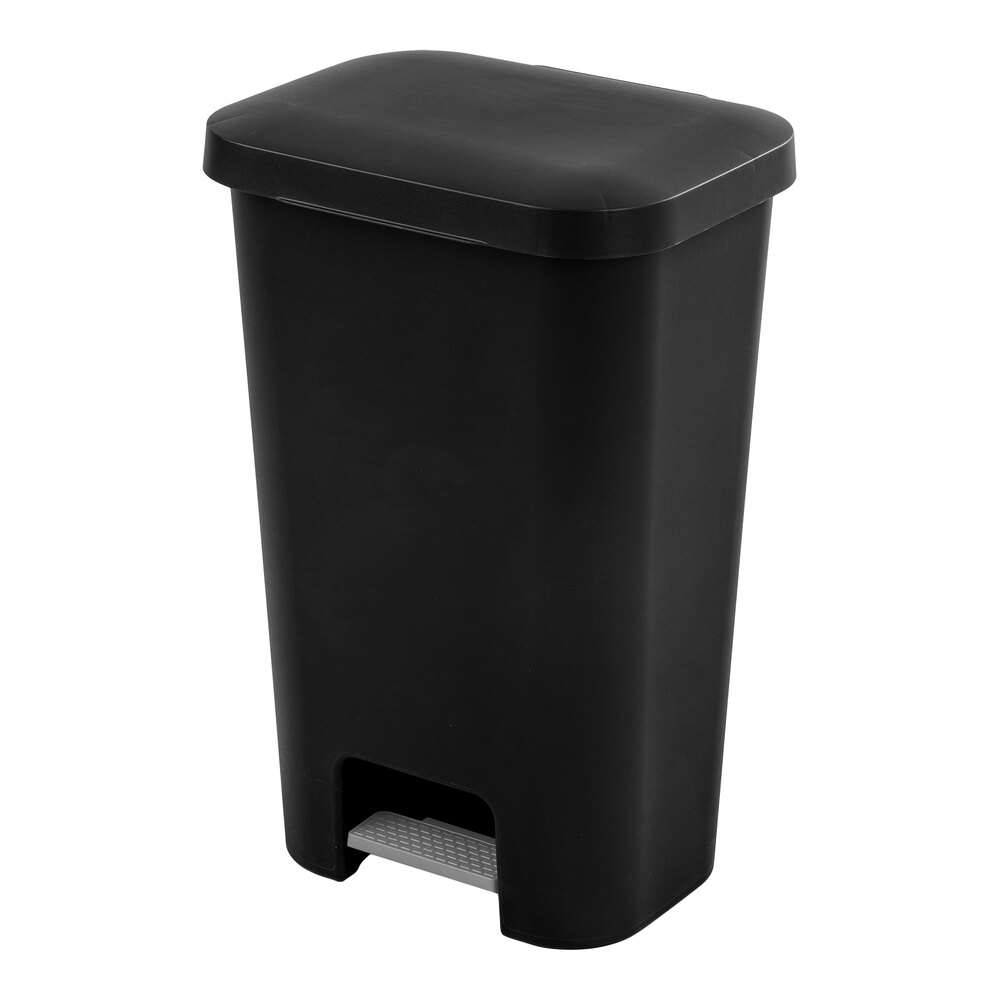 Sterilite 10699004 11.9 Gallon Black Rectangular Step-On Wastebasket - 4/Case