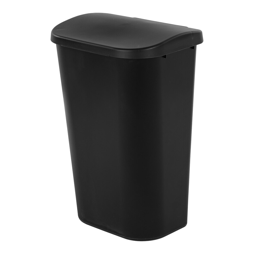 Sterilite 10759006 11.3 Gallon Black Rectangular Wastebasket with Lift-Top Lid - 6/Case