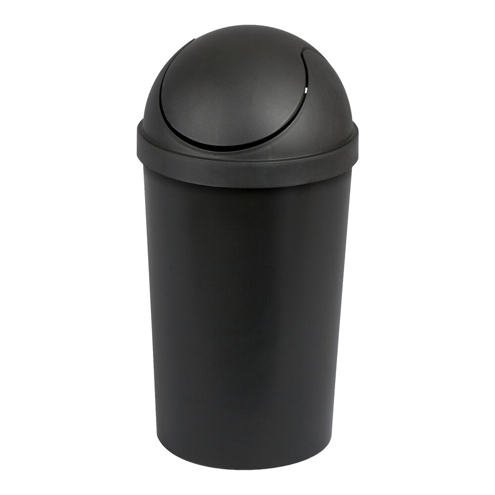 Sterilite 10839006 3 Gallon Black Round Wastebasket with Swing-Top Lid - 6/Case